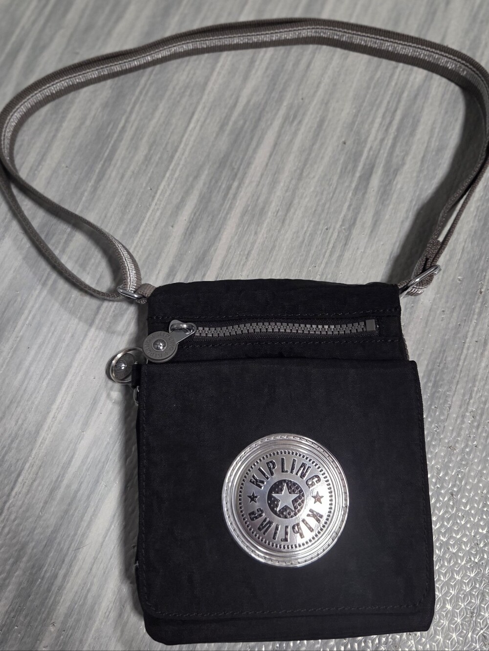 Women's Kipling Eldorado black crossbody bag adjustable silver strap large logo
